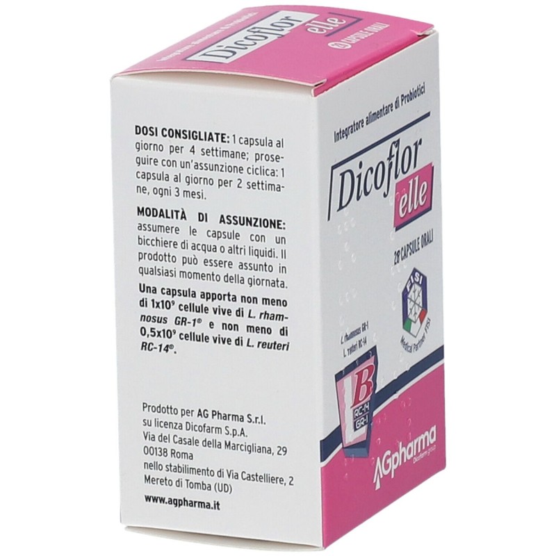 Primo piano di Dicoflor Elle Integratore per Flora Batterica 28 Capsule