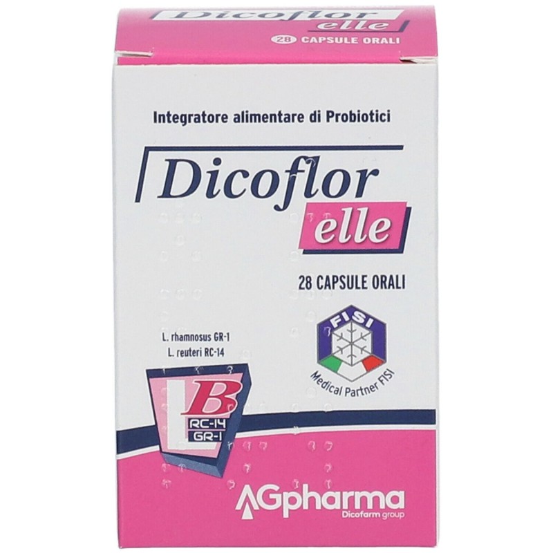 Confezione sigillata di Dicoflor Elle Integratore per Flora Batterica 28 Capsule