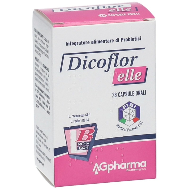 Pack ufficiale del prodotto Dicoflor Elle Integratore per Flora Batterica 28 Capsule