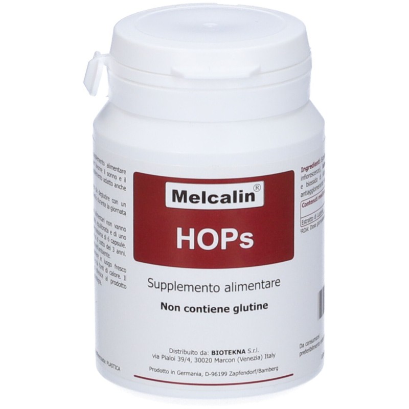 Confezione commerciale diMelcalin Hops Integratore per Sonno e Relax 56 Capsule Confezione commerciale diMelcalin Hops Integratore per Sonno e Relax 56 Capsule