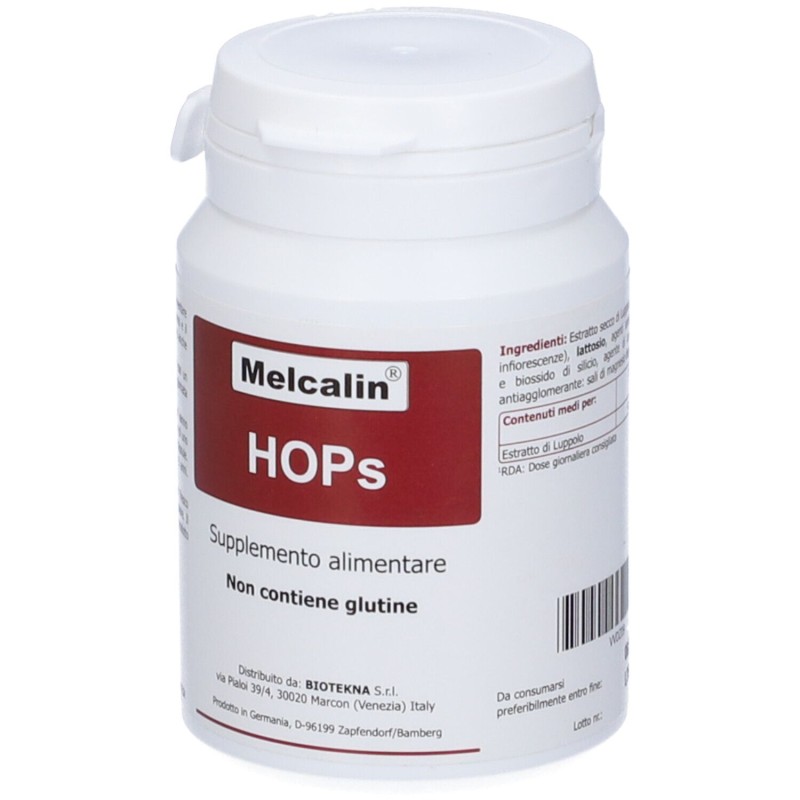 Primo piano di Melcalin Hops Integratore per Sonno e Relax 56 Capsule Primo piano di Melcalin Hops Integratore per Sonno e Relax 56 Capsule