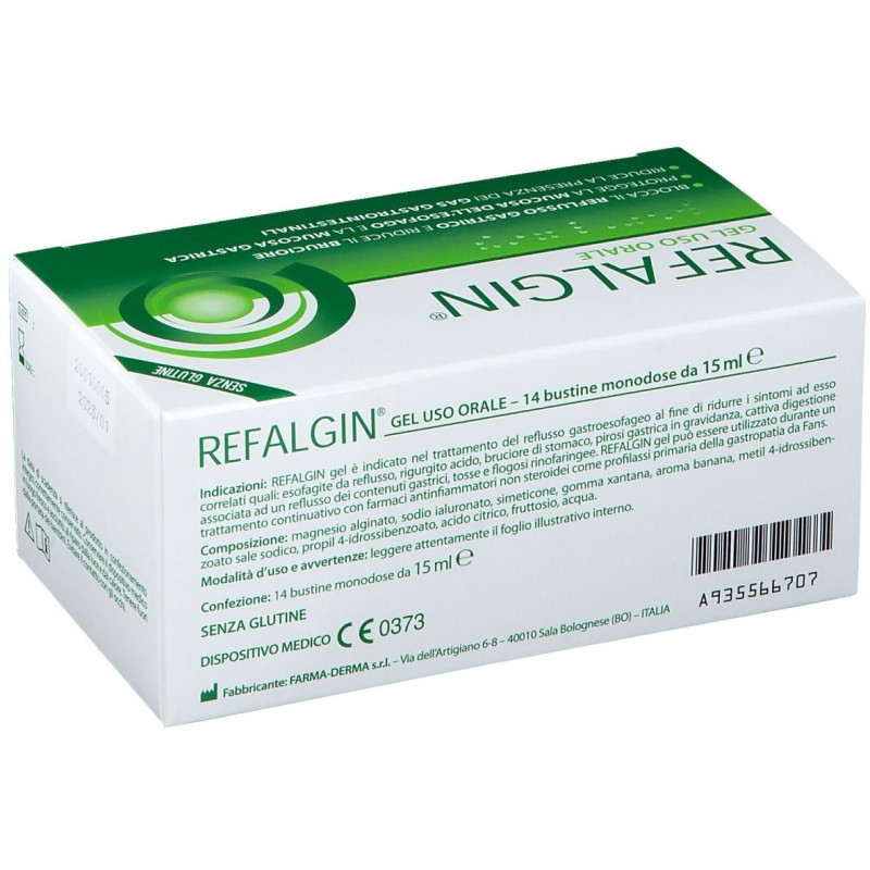 Confezione sigillata di Farma-Derma Refalgin Gel Soluzione per Reflusso Gastrico 14 Bustine