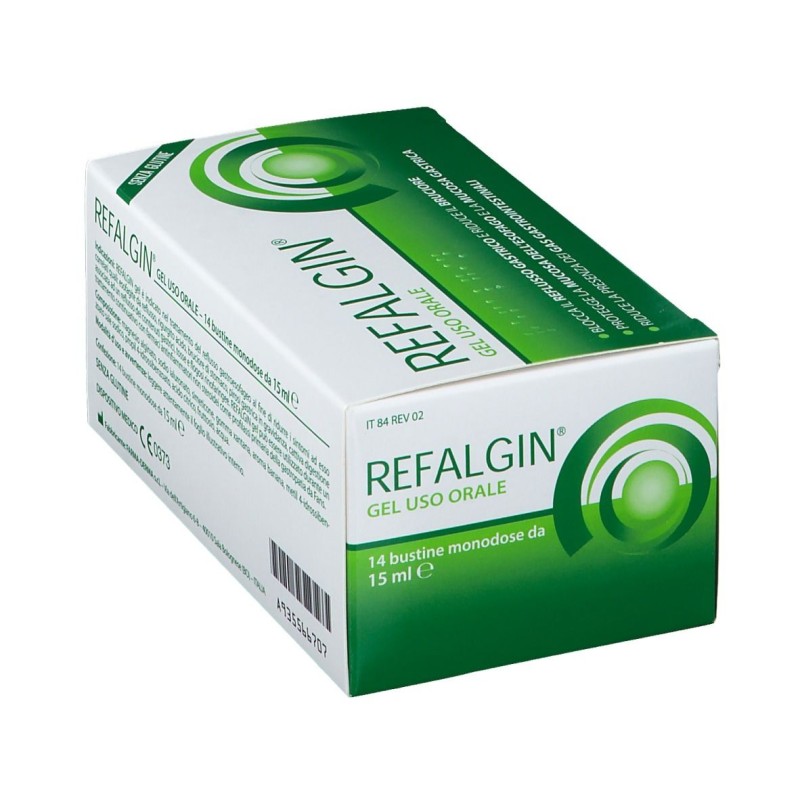 Pack ufficiale del prodotto Farma-Derma Refalgin Gel Soluzione per Reflusso Gastrico 14 Bustine