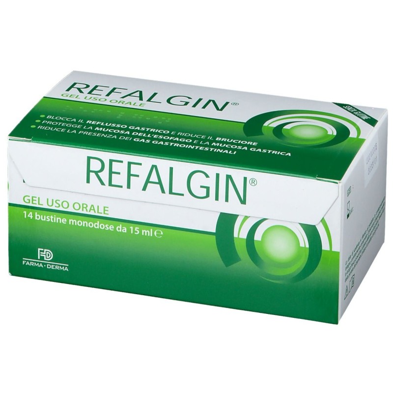 Scatola integra del prodotto Farma-Derma Refalgin Gel Soluzione per Reflusso Gastrico 14 Bustine