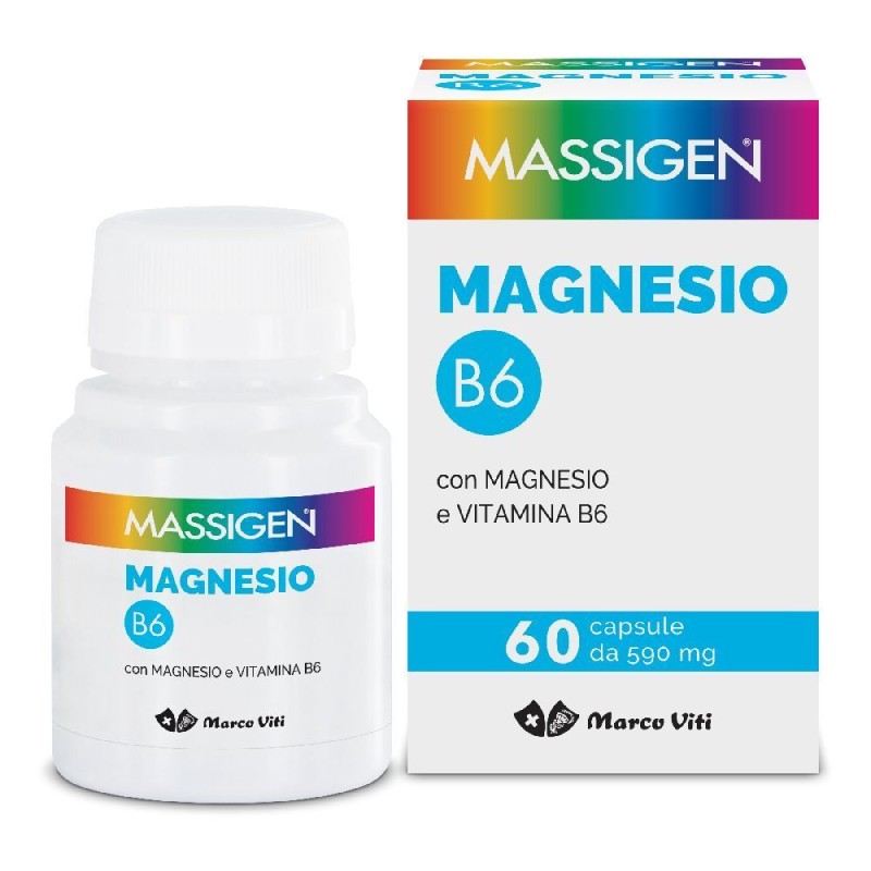 Foto illustrativa del packaging di Marco Viti Massigen Magnesio B6 Integratore 60 Capsule Foto illustrativa del packaging di Marco Viti Massigen Magnesio B6 Integratore 60 Capsule