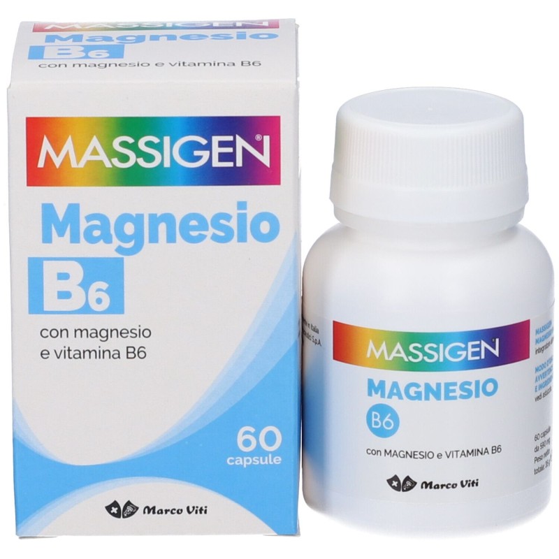 Pack ufficiale del prodotto Marco Viti Massigen Magnesio B6 Integratore 60 Capsule Pack ufficiale del prodotto Marco Viti Massigen Magnesio B6 Integratore 60 Capsule