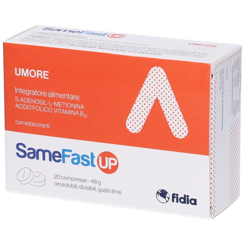 Primo piano di Samefast Up Integratore Ricostituente e per Umore 20 Compresse Orosolubili Primo piano di Samefast Up Integratore Ricostituente e per Umore 20 Compresse Orosolubili