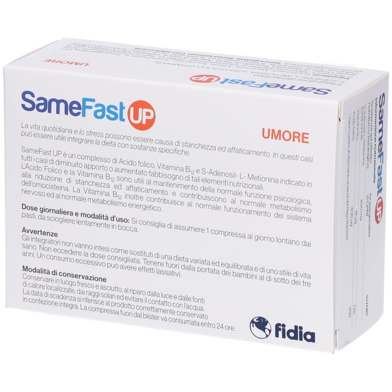 Presentazione grafica di Samefast Up Integratore Ricostituente e per Umore 20 Compresse Orosolubili Presentazione grafica di Samefast Up Integratore Ricostituente e per Umore 20 Compresse Orosolubili