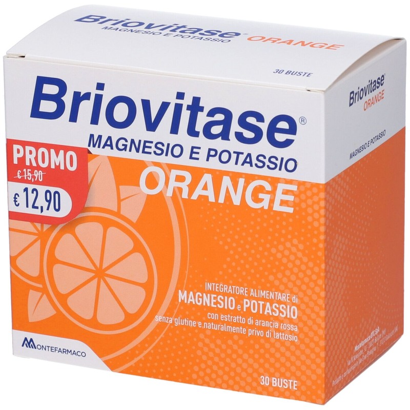 Vista del prodotto Briovitase Orange Magnesio e Potassio Gusto Arancia 30 Bustine