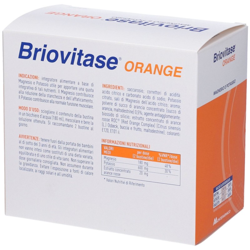 Confezione sigillata di Briovitase Orange Magnesio e Potassio Gusto Arancia 30 Bustine