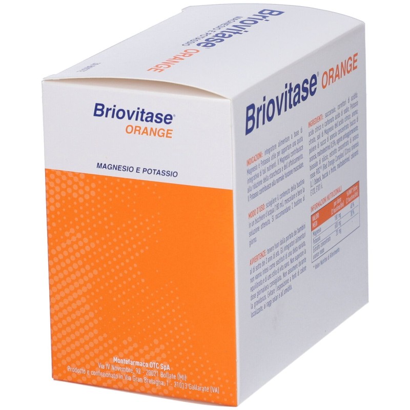 Pack ufficiale del prodotto Briovitase Orange Magnesio e Potassio Gusto Arancia 30 Bustine
