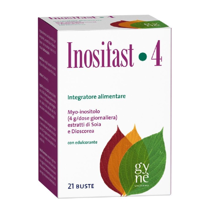 Confezione commerciale diInosifast 4 Integratore per Il Ciclo Mestruale 21 Bustine