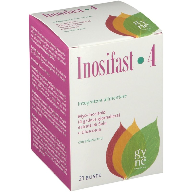 Foto illustrativa del packaging di Inosifast 4 Integratore per Il Ciclo Mestruale 21 Bustine