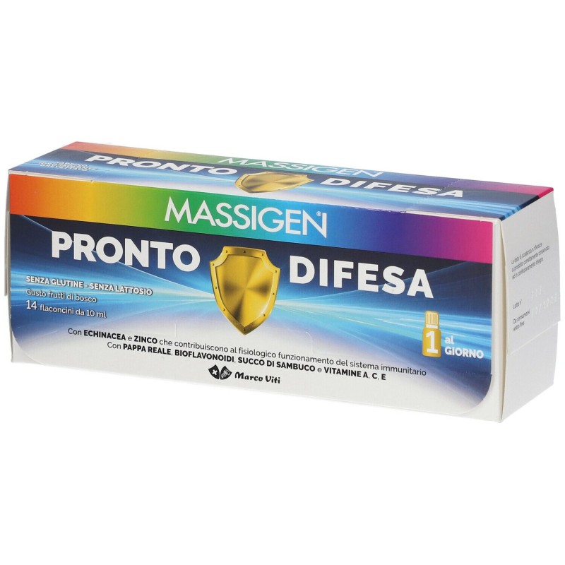 Vista del prodotto Massigen Pronto Difesa Integratore per Sistema Immunitario 14 Flaconcini Vista del prodotto Massigen Pronto Difesa Integratore per Sistema Immunitario 14 Flaconcini