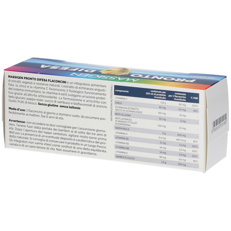 Confezione sigillata di Massigen Pronto Difesa Integratore per Sistema Immunitario 14 Flaconcini Confezione sigillata di Massigen Pronto Difesa Integratore per Sistema Immunitario 14 Flaconcini