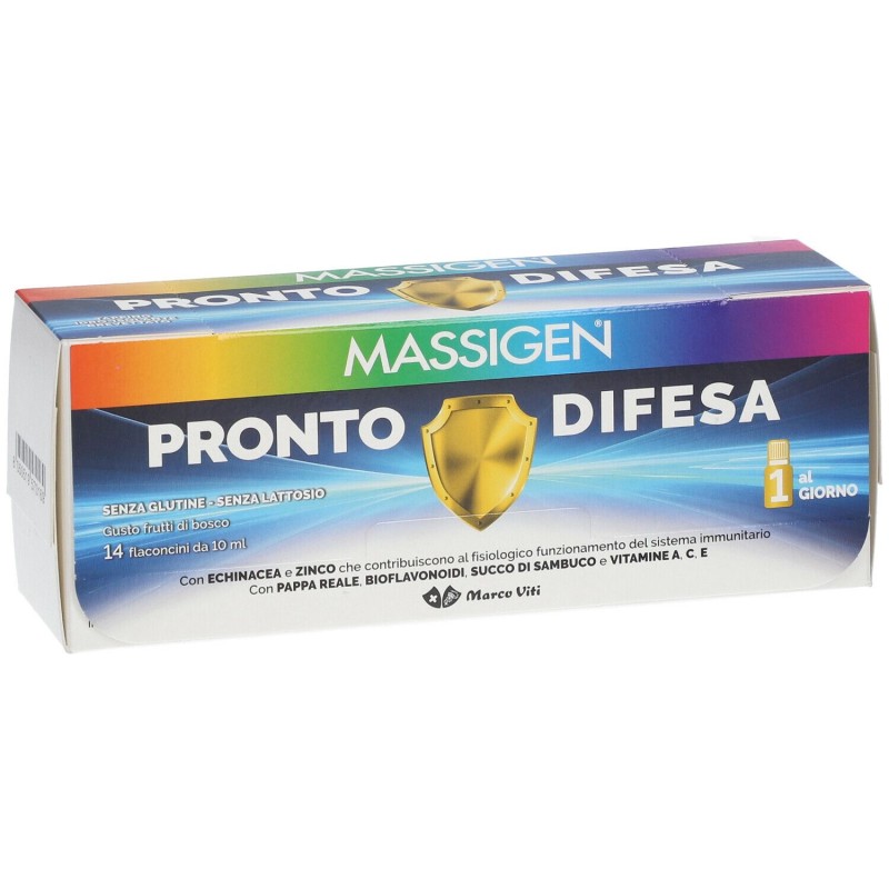 Scatola integra del prodotto Massigen Pronto Difesa Integratore per Sistema Immunitario 14 Flaconcini Scatola integra del prodotto Massigen Pronto Difesa Integratore per Sistema Immunitario 14 Flaconcini