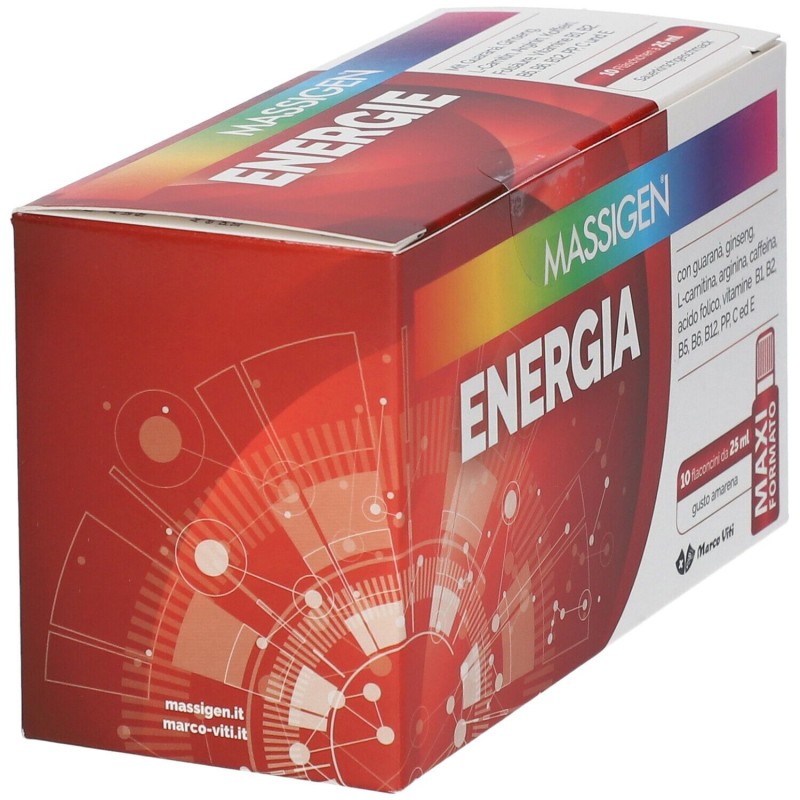 Packaging integro del prodotto Massigen Energia Integratore Tonico Energetico 10 Flaconcini 25ml