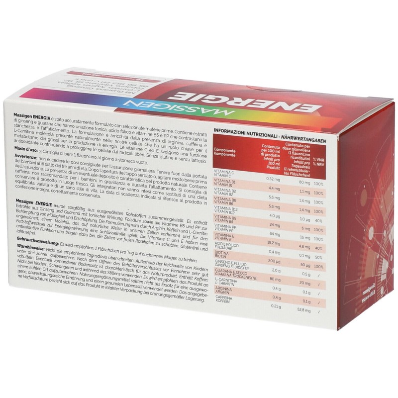 Foto ravvicinata di Massigen Energia Integratore Tonico Energetico 10 Flaconcini 25ml