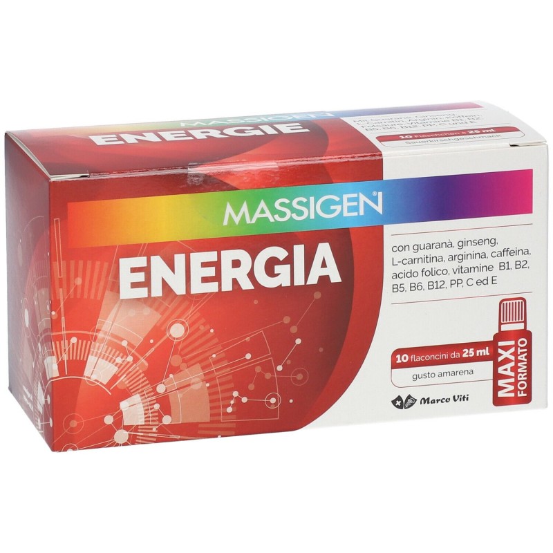 Immagine reale di Massigen Energia Integratore Tonico Energetico 10 Flaconcini 25ml