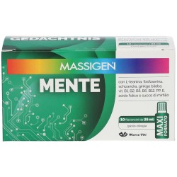 Pack ufficiale del prodotto Massigen Mente Integratore Tonico per Concentrazione 10 Flaconcini 25ml