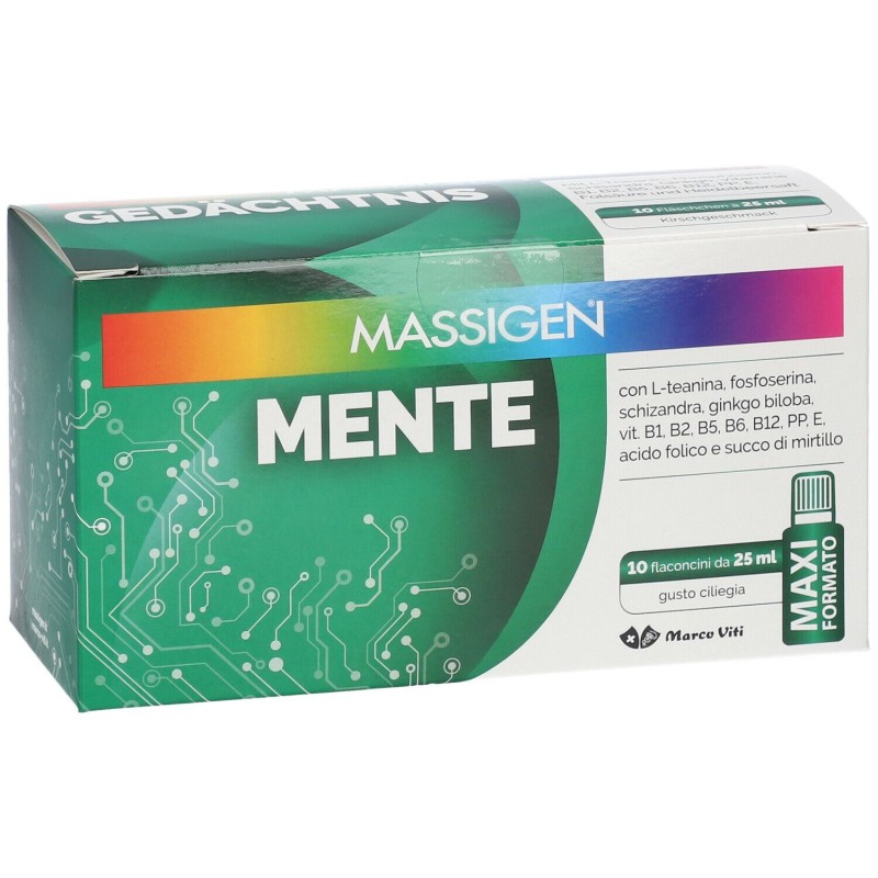 Aspetto del prodotto Massigen Mente Integratore Tonico per Concentrazione 10 Flaconcini 25ml