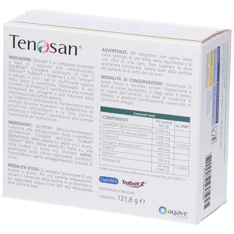 Foto illustrativa del packaging di Tenosan Integratore per Muscoli ed Articolazioni 14 Bustine Foto illustrativa del packaging di Tenosan Integratore per Muscoli ed Articolazioni 14 Bustine