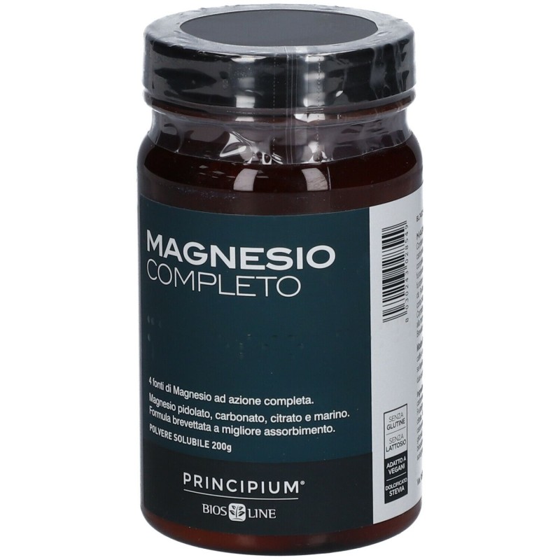 Dettaglio del packaging di Bios Line Principium Magnesio Completo Integratore per Stanchezza 200gr Dettaglio del packaging di Bios Line Principium Magnesio Completo Integratore per Stanchezza 200gr