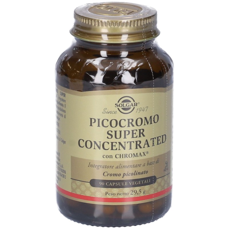 Foto esplicativa di Solgar Picocromo Super Concentrato Integratore per Glicemia e Controllo del Peso 90 Capsule