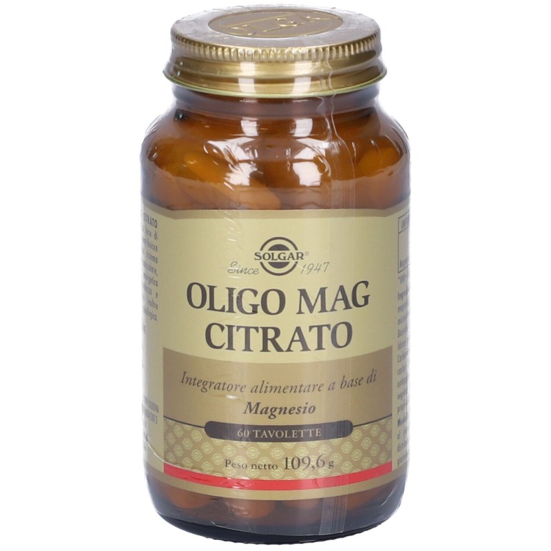 Scatola originale del prodotto Solgar Oligo Mag Citrato Integratore Magnesio 60 Tavolette