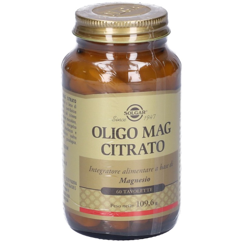 Confezione commerciale diSolgar Oligo Mag Citrato Integratore Magnesio 60 Tavolette