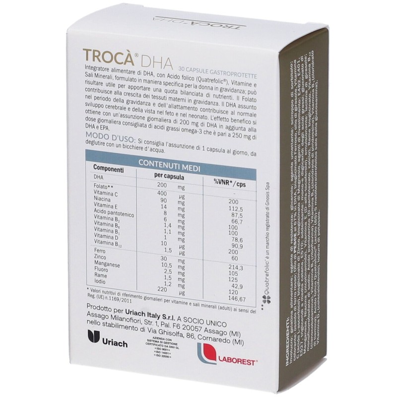 Confezione commerciale diUriach Troca' DHA Integratore per Gravidanza 30 Capsule Confezione commerciale diUriach Troca' DHA Integratore per Gravidanza 30 Capsule