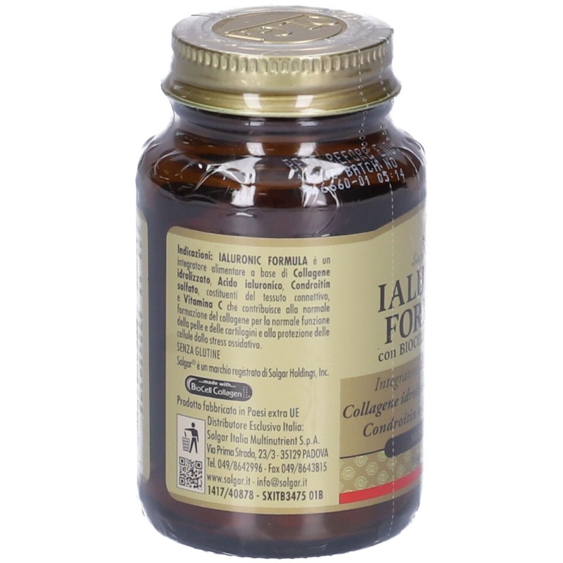 Scatola integra del prodotto Solgar Ialuronic Formula Formulazione Migliorata Integratore per la Pelle 30 Tavolette