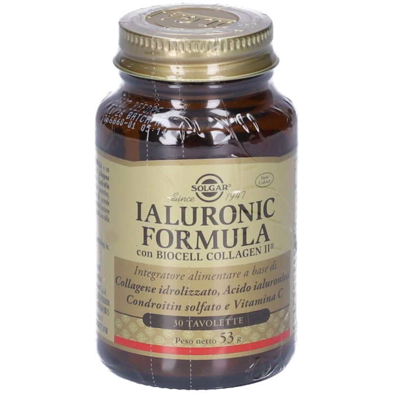 Packaging del prodotto Solgar Ialuronic Formula Formulazione Migliorata Integratore per la Pelle 30 Tavolette