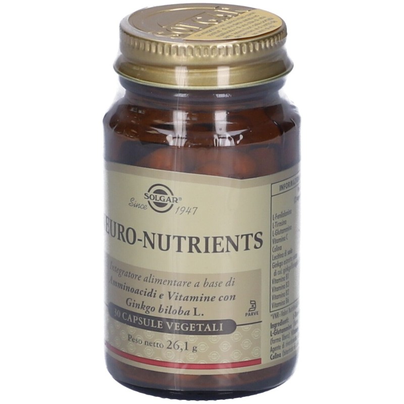 Dettaglio del packaging di Solgar Neuro Nutrients Integratore per Memoria, Stanchezza e Sistema Nervoso 30 Capsule