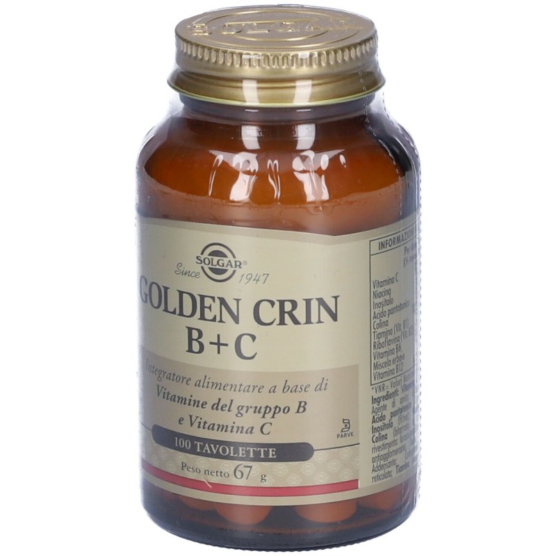 Confezione commerciale diSolgar Golden Crin B+C Integratore Vitaminico 100 Tavolette Confezione commerciale diSolgar Golden Crin B+C Integratore Vitaminico 100 Tavolette