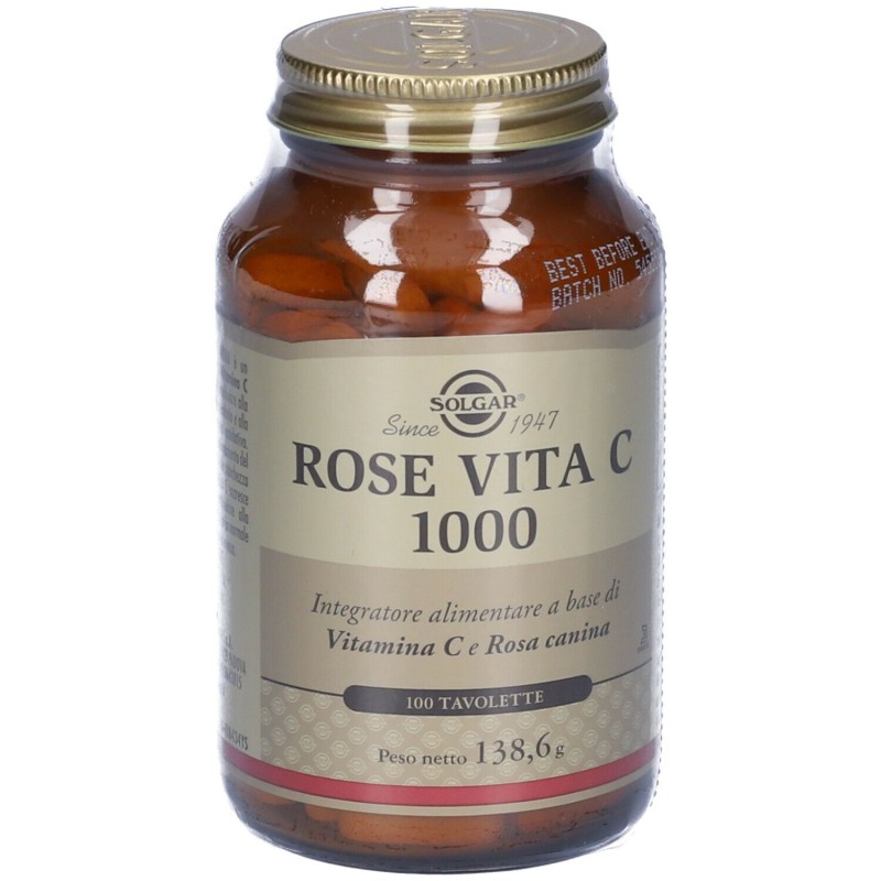 Foto illustrativa del packaging di Solgar Rose Vita C 1000 Integratore Vitamina C 100 Tavolette Foto illustrativa del packaging di Solgar Rose Vita C 1000 Integratore Vitamina C 100 Tavolette