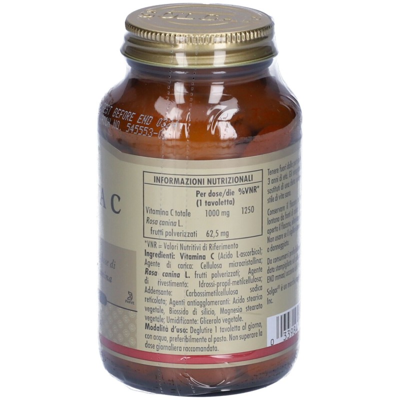 Dettaglio del packaging di Solgar Rose Vita C 1000 Integratore Vitamina C 100 Tavolette Dettaglio del packaging di Solgar Rose Vita C 1000 Integratore Vitamina C 100 Tavolette