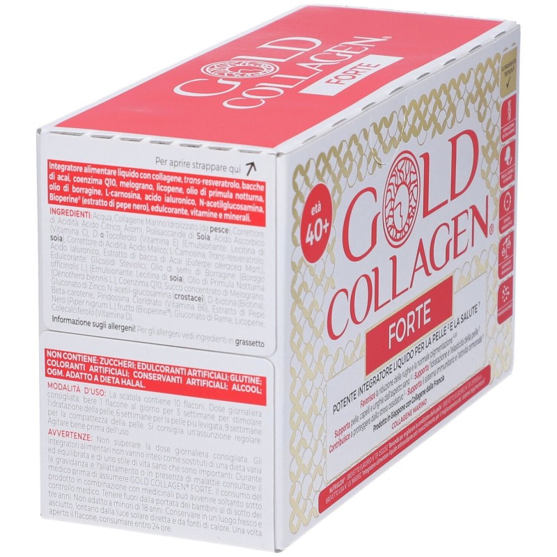 Foto esplicativa di Gold Collagen Forte Integratore Antiage 10 Flaconcini 50ml