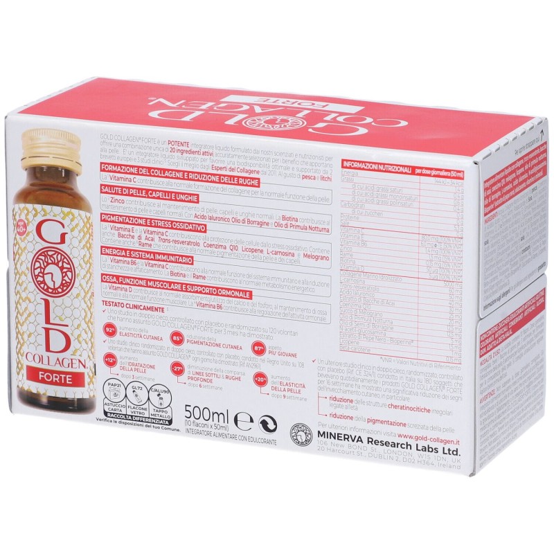 Packaging del prodotto Gold Collagen Forte Integratore Antiage 10 Flaconcini 50ml