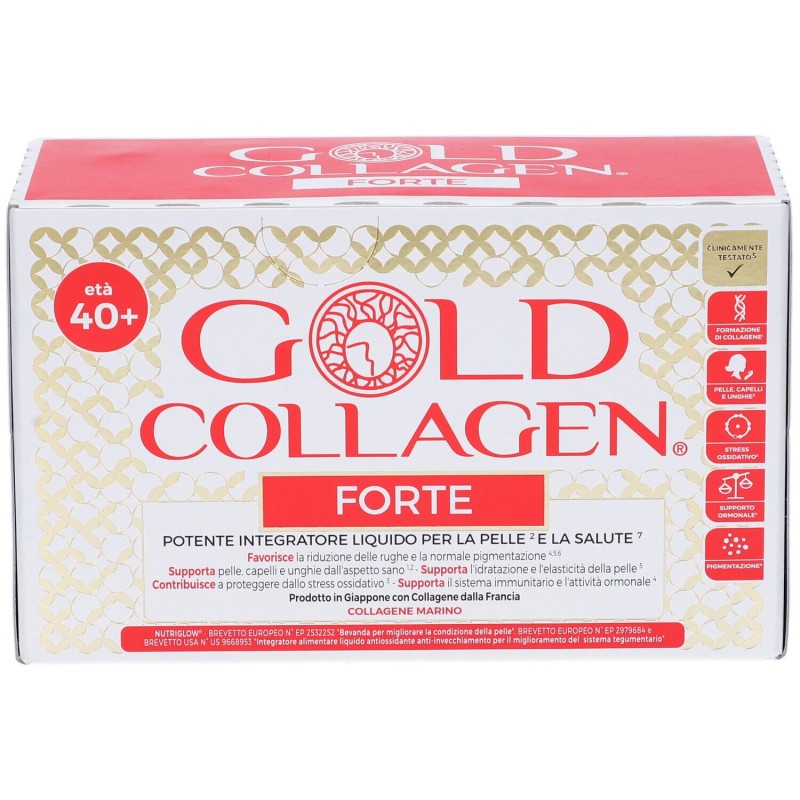 Scatola originale del prodotto Gold Collagen Forte Integratore Antiage 10 Flaconcini 50ml