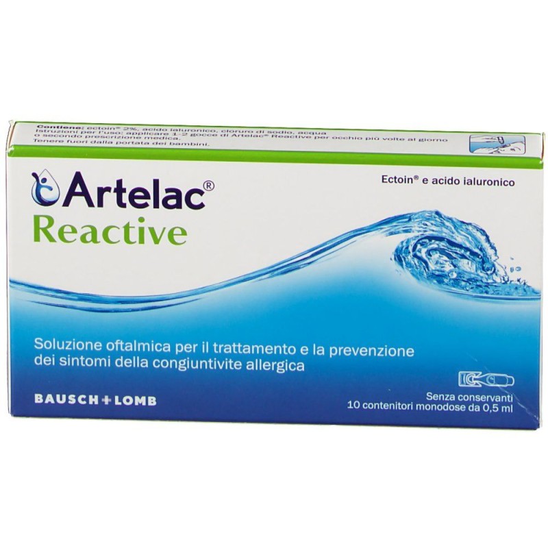 Dettaglio del packaging di Artelac Reactive Collirio per Irritazione Occhi 10 Pezzi