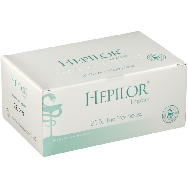 Presentazione grafica di Hepilor per Proteggere la Mucosa Gastrica 20 Stick Monodose