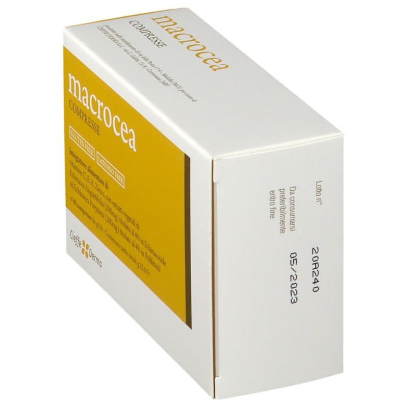 Dettaglio del packaging di Macrocea Integratore per Infezioni Cutanee e Sistema Immunitario 40 Compresse Dettaglio del packaging di Macrocea Integratore per Infezioni Cutanee e Sistema Immunitario 40 Compresse