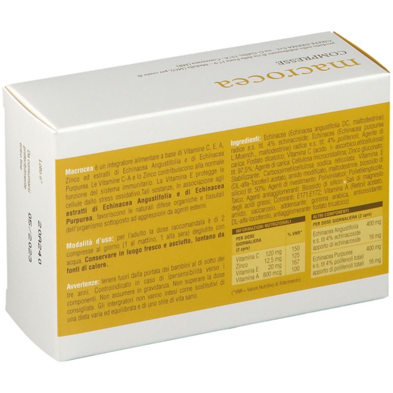 Primo piano di Macrocea Integratore per Infezioni Cutanee e Sistema Immunitario 40 Compresse Primo piano di Macrocea Integratore per Infezioni Cutanee e Sistema Immunitario 40 Compresse