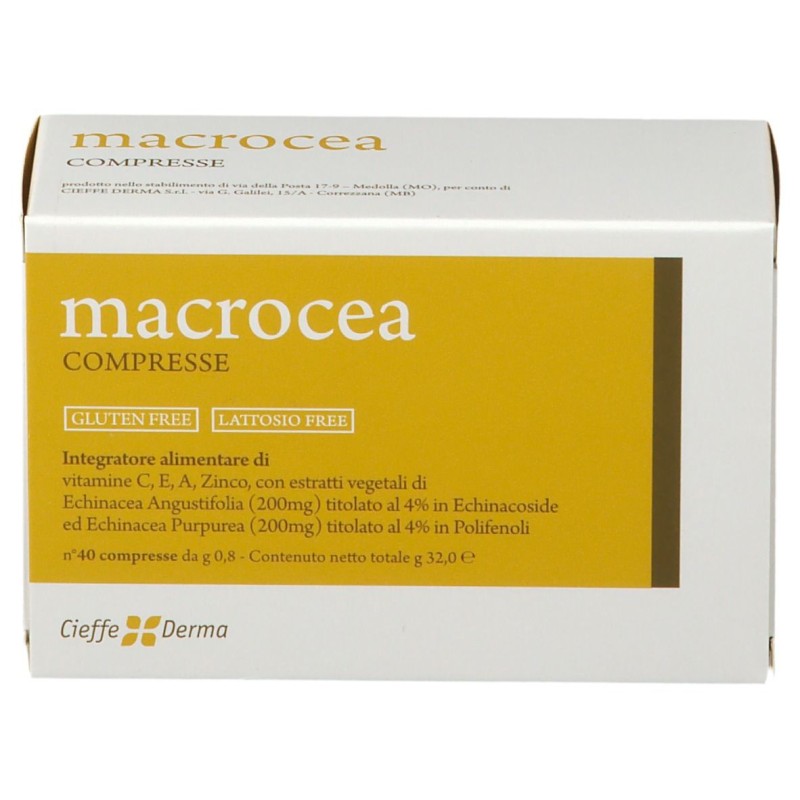 Presentazione grafica di Macrocea Integratore per Infezioni Cutanee e Sistema Immunitario 40 Compresse Presentazione grafica di Macrocea Integratore per Infezioni Cutanee e Sistema Immunitario 40 Compresse