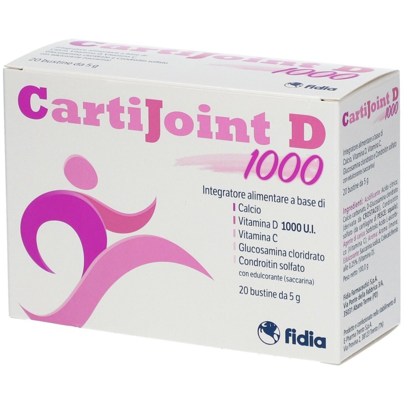 Presentazione grafica di Cartijoint D 1000 Integratore per Ossa 20 Bustine Presentazione grafica di Cartijoint D 1000 Integratore per Ossa 20 Bustine