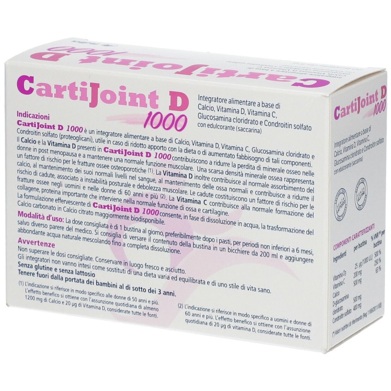 Pack ufficiale del prodotto Cartijoint D 1000 Integratore per Ossa 20 Bustine Pack ufficiale del prodotto Cartijoint D 1000 Integratore per Ossa 20 Bustine