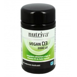 Scatola integra del prodotto Nutriva Vegan D3 2000 UI Integratore di Vitamina D 60 Compresse Masticabili Scatola integra del prodotto Nutriva Vegan D3 2000 UI Integratore di Vitamina D 60 Compresse Masticabili