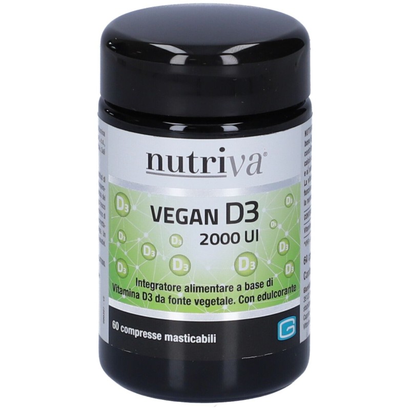 Foto esplicativa di Nutriva Vegan D3 2000 UI Integratore di Vitamina D 60 Compresse Masticabili