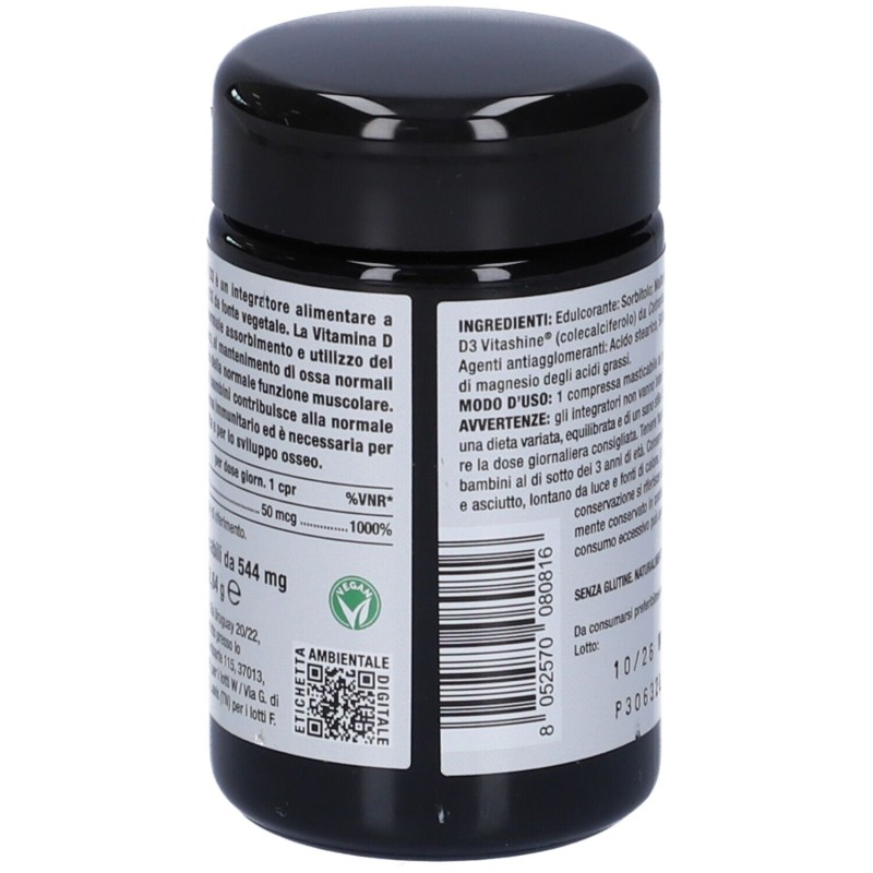 Visualizzazione chiara di Nutriva Vegan D3 2000 UI Integratore di Vitamina D 60 Compresse Masticabili